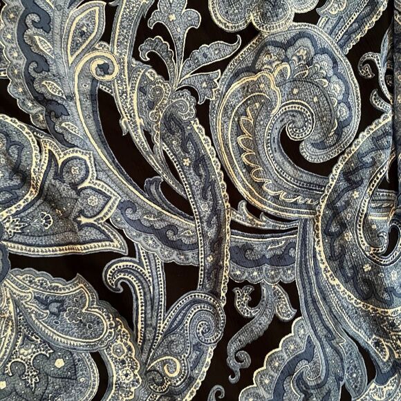 Ralph Lauren Dress Womens 16 Paisley Georgette Tiered Tie Front Blue Zip Back - Picture 2 of 11